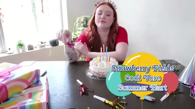 Strawberry Fields, Summer Hart and Codi Vore - lesbian - blonde - redhead - ass licking - BBW - breast worship - close ups - dildos - doggie - gonzo - Hitachi - homemade - lingerie - masturbation - seduction - strap on - threesome - Strawberry\'s Birthday Party